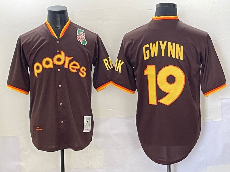 Men 2025 San Diego Padres #19 Gwynn Brown Throwback Nike MLB Jersey style 38
